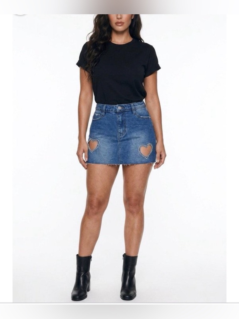 PtclBlue Denim Mini Skirt with Heart Cutouts